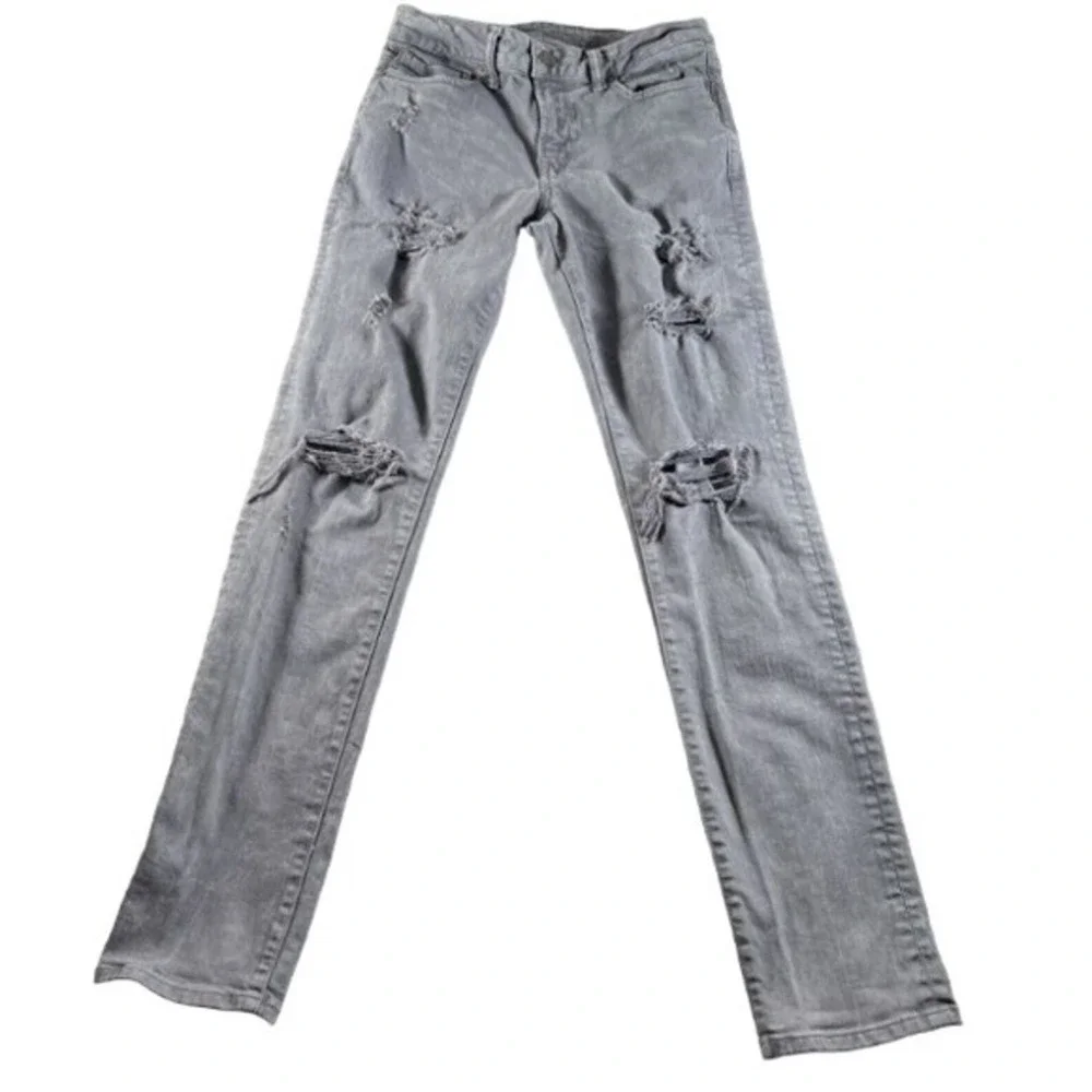 American‎ Eagle Jeans Mens 30x34 Slim Fit Gray Wash Airflex + Destroyed Ripped